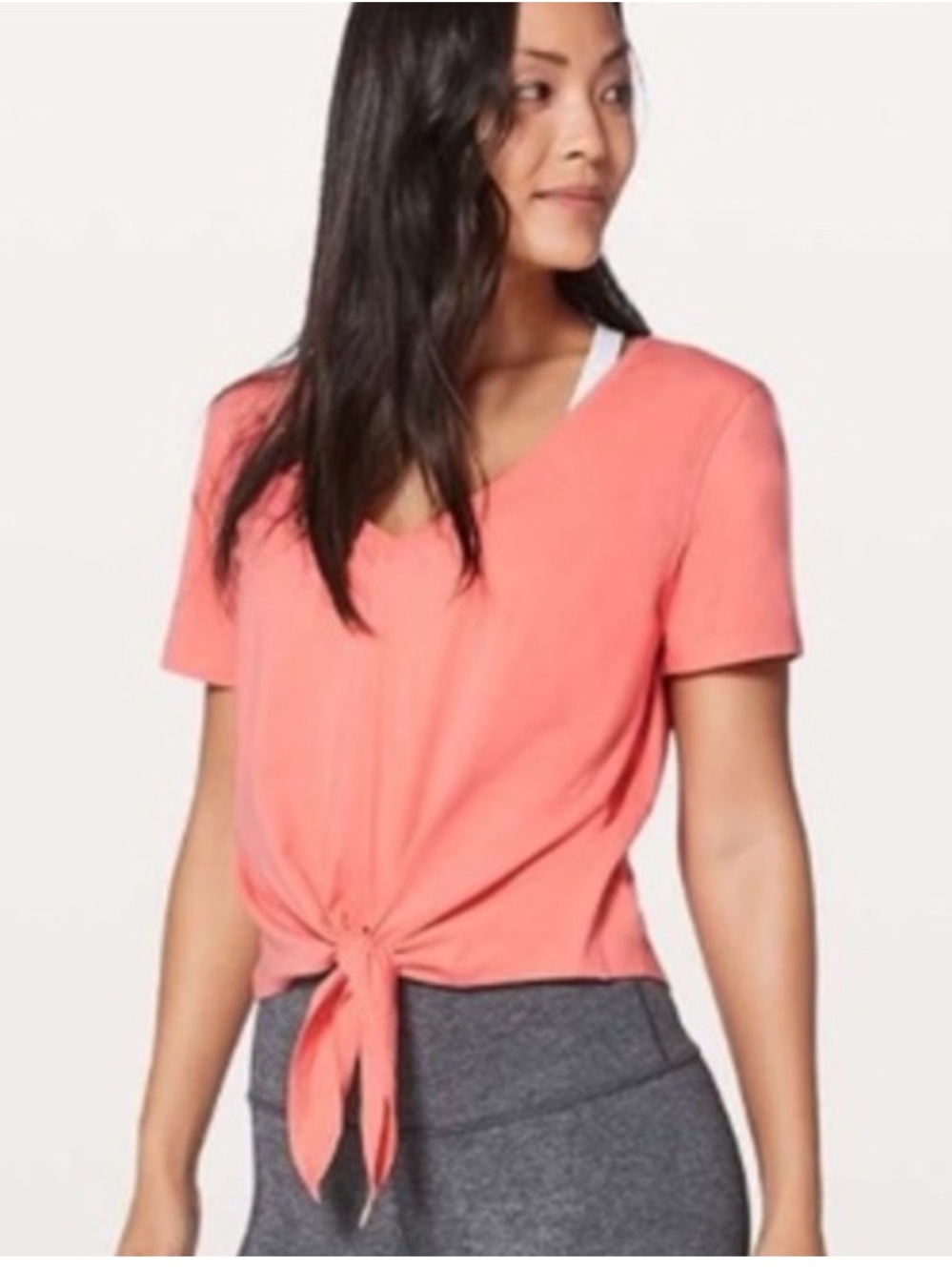 lululemon athletica Coral Tie-Front V-Neck Short Sleeve Top